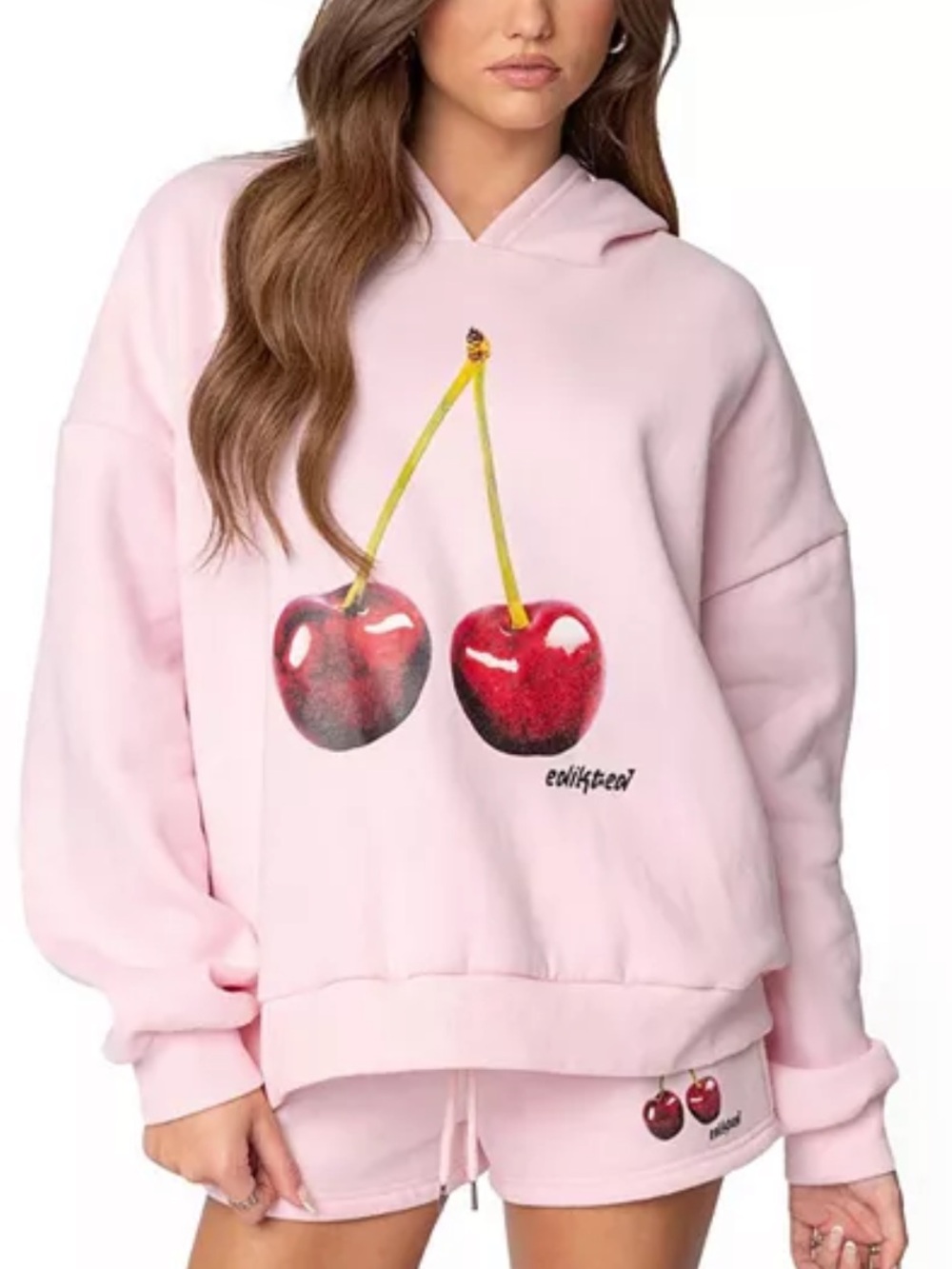 Edikted NWOT Pink Mon Cheri Cherry Hooded Sweatshirt